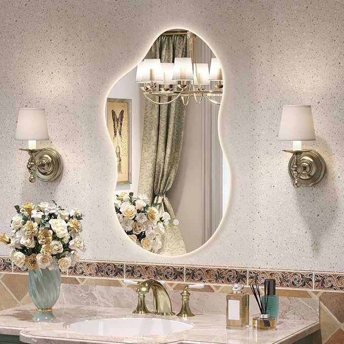 Irregular Backlit Mirror with Lights 20"x36" Asymmetrical Cloud Mirror Led Bathroom Vanity Mirror for Wall Abstract (Horizontal/Vertical)