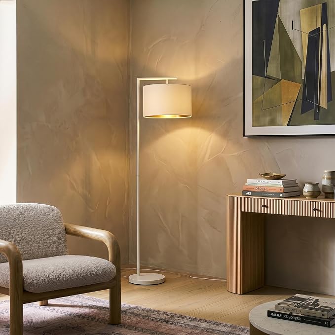 Brightech Montage Modern Floor Lamp - LED Standing Lamp with Adjustable Color Changing Bulbs for Living Rooms & Offices - Tall Corner Bedroom Reading Light for Contemporary Home Decor - Cream and Gold