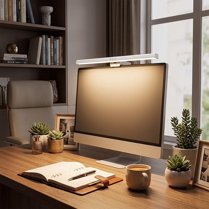 GLOGLOW Monitor Light Bar, ABS Touch Control LED Screen Lamp (White) | Asymmetrical Non-Glare Eye Protection Lighting, 60 Minute Auto Shutoff Timer Desktop Workstation for Student Dorm Study Space
