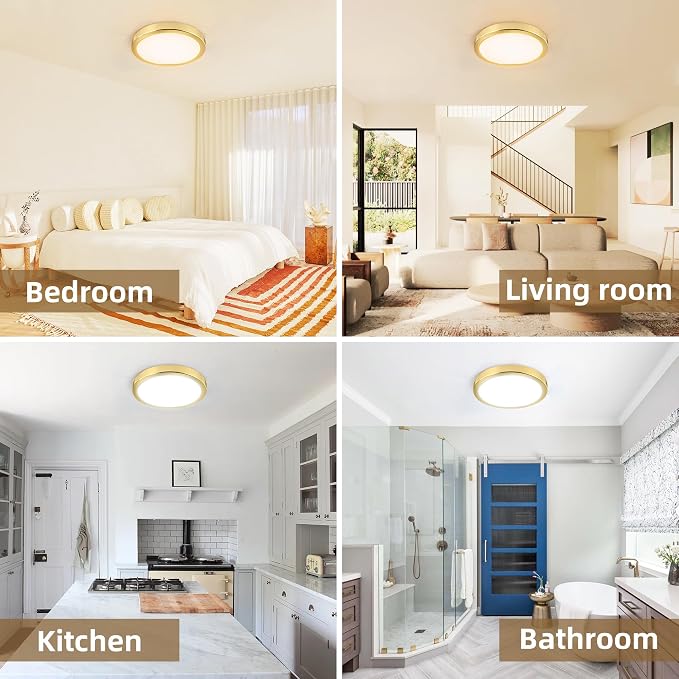 Hlite 9 Inch LED Flush Mount Ceiling Light,1800LM,6 Pack,3CCT | 18W 3000K/4000K/5000K Selectable,Super Slim,Low Profile Round Ceiling Light Fixtures for Kitchen,Bedroom,Hallway,Gold