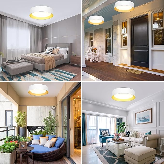 Flush Mount Ceiling Light, 16in Modern Ceiling Light 5 Color Temperature | 30W Bathroom Ceiling Light Fixture, 3000LM Dimmable LED Flush Mount Light for Bedroom, Hallway, Kitchen, White & Gold, 2-Pack