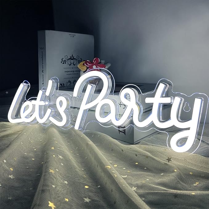 Let's Party Neon Sign, LED Neon Lights for Bedroom Wall Decor, Art Decorative Lights for Bachelorette Party, Engagement Party, Birthday Party, Living Room, Gamer Room Decor Aesthetic (New White)