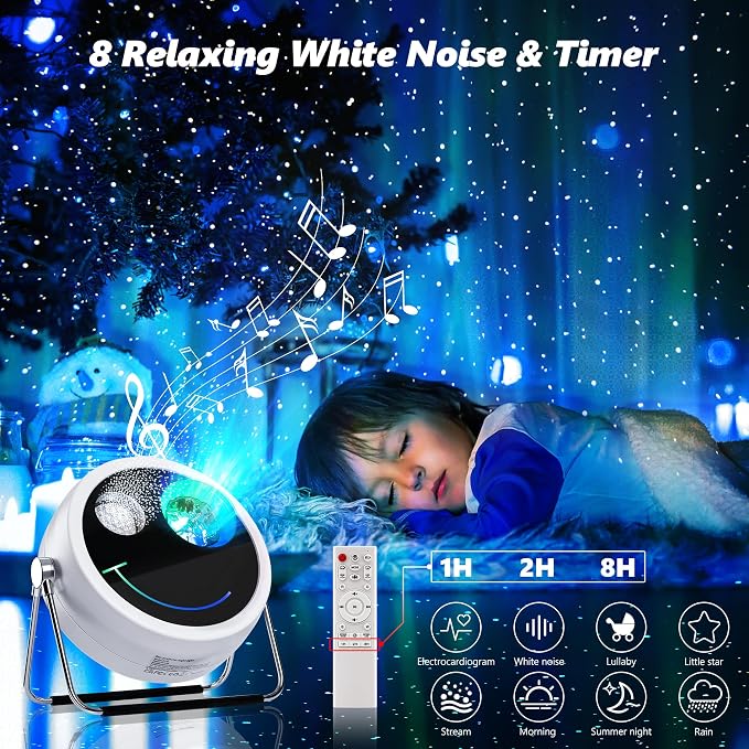 Brizled Star Projector Galaxy Light, USB C White Starry Projector Works with PD Power Supply, Bluetooth Speaker and White Noise Aurora Light, LED Galaxy Lighting for Bedroom Home Party | White Star Planetarium Bedroom Projector with Bluetooth Speaker &...