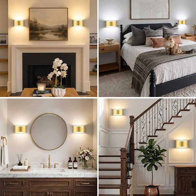 Battery Operated Wall Sconce Set of 2, Rechargeable Wall Lights | Gold Wireless Wall Mount Lights 3000K Bulbs, Touch & Remote Control, Clear Glass, Cordless Dimmable Indoor Lamp for Bedroom