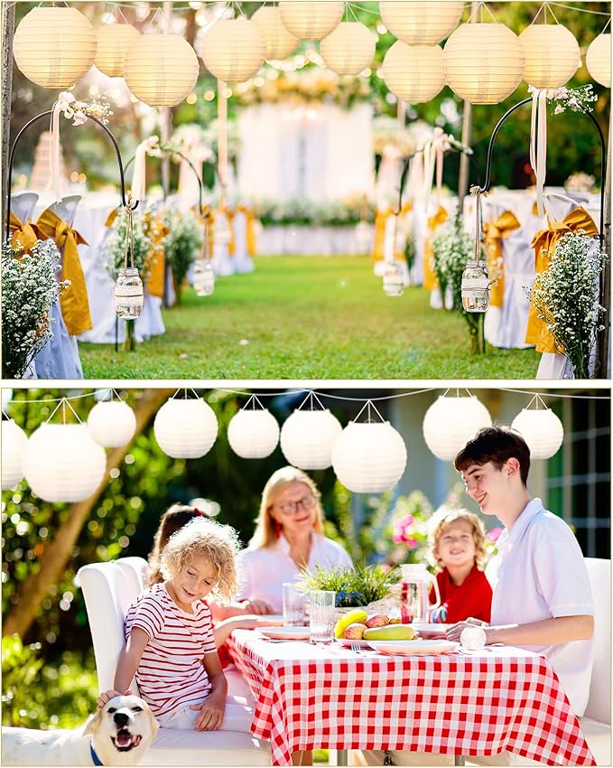 Treela 80 Pcs Paper Lanterns Chinese Japanese Lanterns for Wedding, 4'', 6'', 8'', 10'', 12'' Lamps for Ceiling Hanging Decor Spring Bridal Baby Shower Birthday Party Decorations Easter(White)