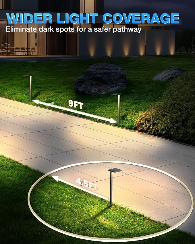 SUNVIE 5W 3000K LED Low Voltage Landscape Pathway Lights Black, 4 Pack | Wider Coverage, Anti-Glare, Waterproof, 12-24V AC/DC, Die-Cast Aluminum Outdoor Landscape Lighting for Walkway with Connector