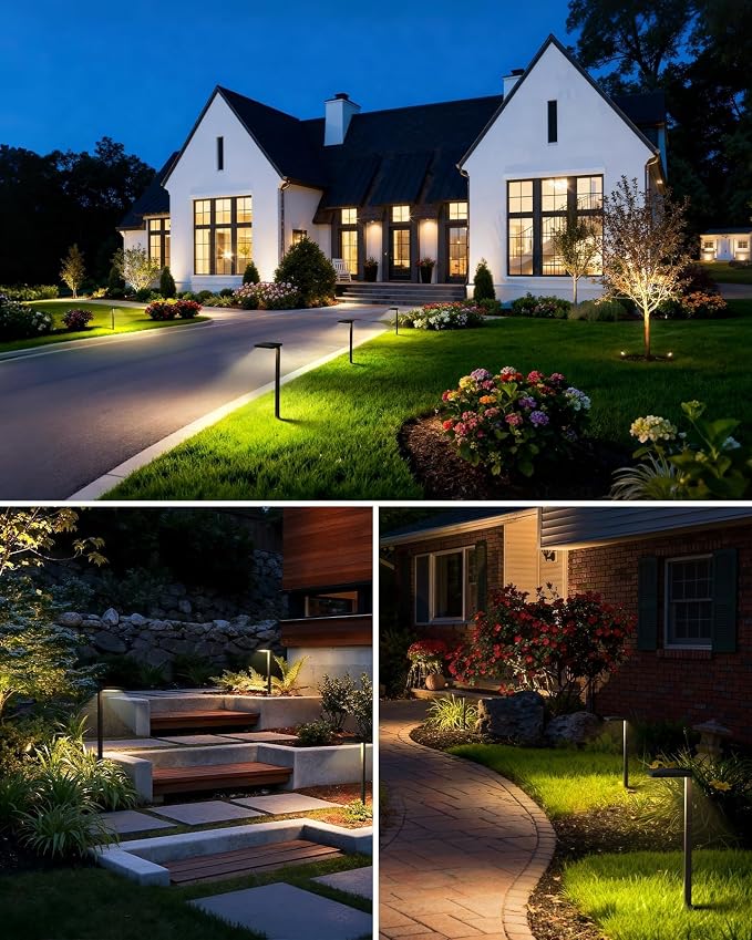 SUNVIE All-in-ONE Landscape Lighting Kit 6-Pack Anti-glare LED Pathway Lights, 2-Pack Spotlights, 60W Transformer, 100FT 16/2 AWG Wire and Connectors Outdoor Landscape Lighting for Walkway Garden Yard