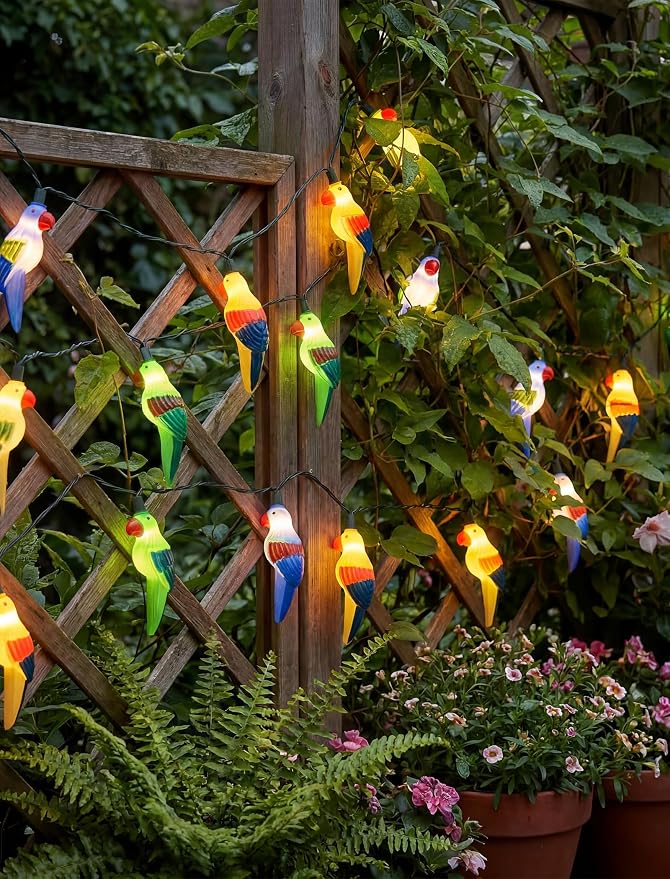 10 LED Tropical Beach Parrot Lights, 8.5Ft Camping String Lights Outdoor | Plug in, Connectable, 10 Multicolor Bird, Hanging Fairy Lights, Summer Hawaiian Decoration for Outside Party Home Decor