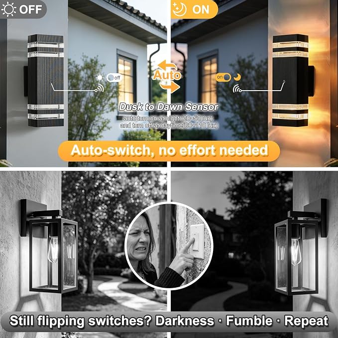LMP Dusk to Dawn Outdoor Lighting, Wall Sconce with 5w LED Bulbs, Outside Lights for House IP65 Waterproof Aluminum Up and Down Outdoor Lights for House, Garage, Porch, Doorway