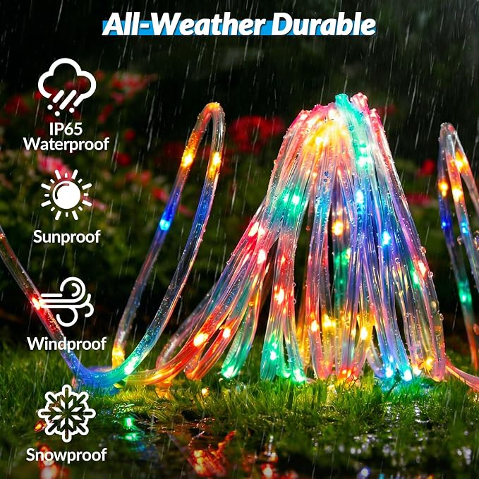 Solar Rope Lights, 2 Pack 33FT 100 LED Solar Fairy Lights with 8 Lighting Modes, IP65 Waterproof Trampoline Lights Outdoor for Yard Patio Deck Fence Tree Party Holiday Decoration, Multicolor
