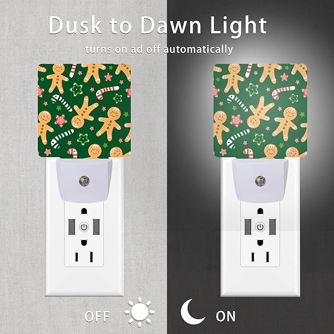 Christmas Night Light,Cookies and Candy Canes Plug in Night Lights 0.5W Sleep Friendly for Boys Girls Led Night Light Dusk to Dawn Sensor Nightlight for Stairway/Hallway/Kitchen