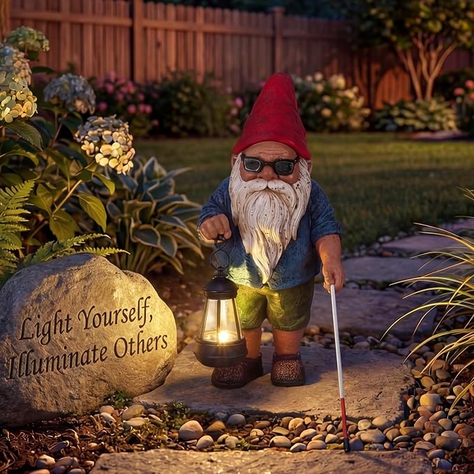 Garden Gnome Outdoor Statue -10.2 inches Outdoor Decor for Patio Yard Balcony Pathway - Self-Growth & Win-Win Gift - Gnome Lantern Bearer: Illuminate the Path for Others