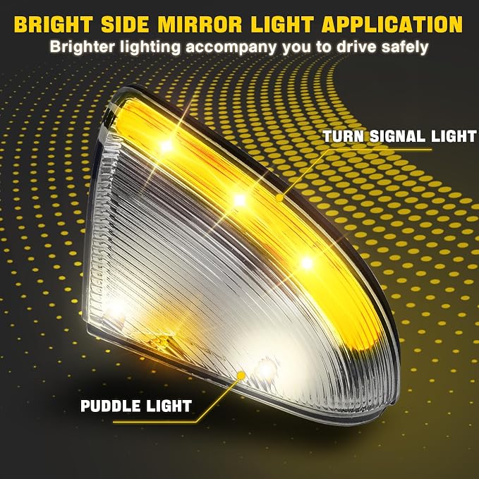 LED Side Mirror Light Turn Signal Bulb Puddle Lamp Lens Cover Fit For Dodge Ram 1500 2009-2018 Ram 2500 2010-2018 Replaces 68064949AA/68064949AA Left Driver Right Passenger side