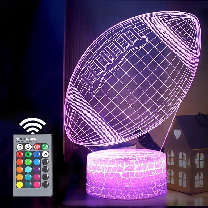 Football Night Light, Rugby Gifts for Boys Girls or Decor, Rugby 3D Illusion Lamp with 16 Colors Change Remote Control, Decorative Desk Lamp Christmas Creative Birthday Gift Ideal for Sport Fans