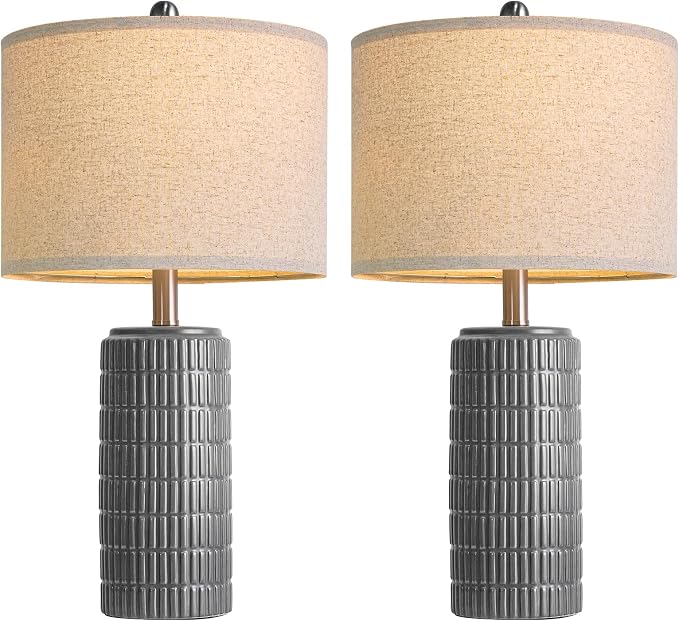 PoKat 23" Ceramic Dark Gray Table Lamps Set of 2 for Living Room, Modern Bedside Lamps for Bedroom, Farmhouse Nightstand Lamp for Home Office Guest Room Sideboard Entryway Decor Gifts