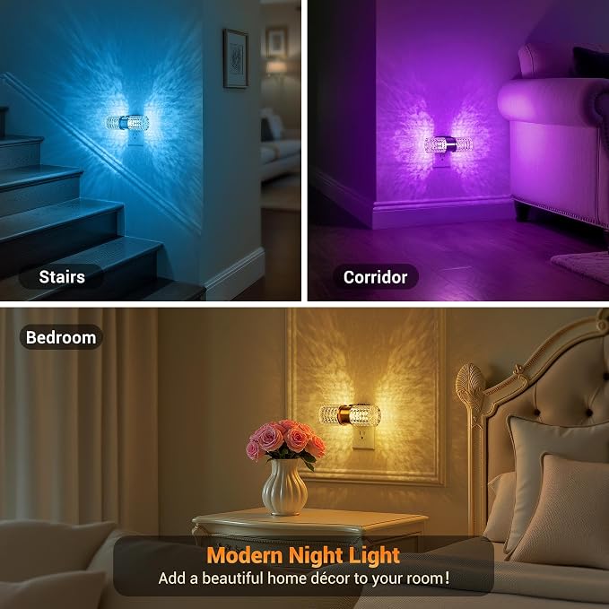 JandCase Night Lights Plug into Wall, Color Changing Night Light for Kids | 3000K+RGB LED Nightlight with Dusk to Dawn Sensor, 10/50/100LM Adjustable Brightness for Rooms Decor 2 Pack