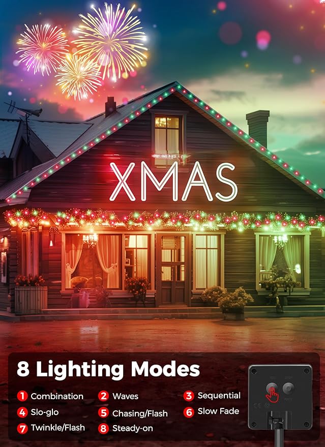 Minetom Solar Christmas Lights Outdoor Waterproof, 2 Pack Total 80FT 200 LED Solar Lights with 8 Modes, Solar Christmas Outdoor Decoration, Solar String Lights for Outside House Tree, Red & Green
