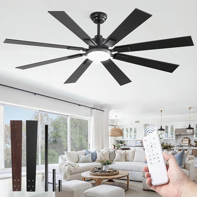 ZMISHIBO 62" Ceiling Fans with Lights for Patio, Living Room, Remote | High CFM Powerful Airflow, Quiet DC Motor, 24W 3 CCT LED, Indoor/Covered Outdoor, Dual-Finish, Damp Rated, Black