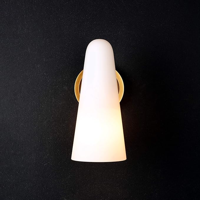 Bianco Brass Wall Sconce, Indoor Wall Lighting Bedroom Bedside Wall Lamp with Milky White Glass Shade Vanity Lighting Fixture