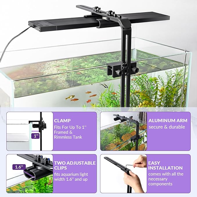 hygger Universal Aquarium Light Riser, Aluminium Adjustable Height/Front-to-Back Fish Tank Light Stand Mounting Bracket Aquarium Lamp Holder Fits 957 978 999 918 075 016