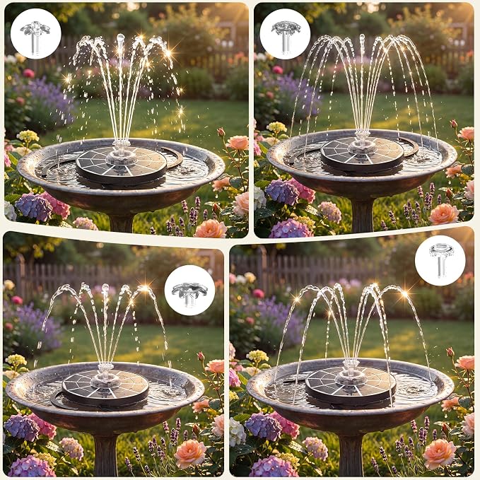 AISITIN 4W Solar Bird Bath Fountain with Lights, Rechargeable Floating Solar Water Pump with 2200mAh Battery & Upgraded Glass Panel, 2026 LED Outdoor Fountain for Garden, Pond, Pool & Patio