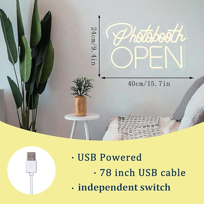 Photobooth Open Neon Signs for Wall Decor, Dimmable Photo Studio Sign Led Neon Light Sign Photo Booth Decor Open Sign Office Reception Sign Birthday Party Decorative Gifts(15.7 * 9.5in)