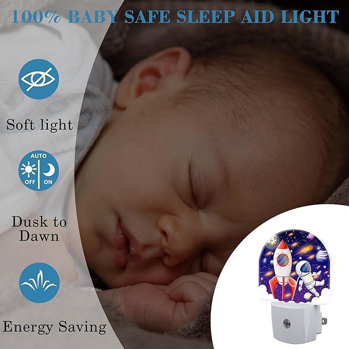 Night Light for Kids Girls Boys, Space Spaceship and Astronaut LED Night Light Plug into Wall with Dusk to Dawn Sensor for Room Decor, Hallway, Kitchen, Bathroom, Nursery, Stairs