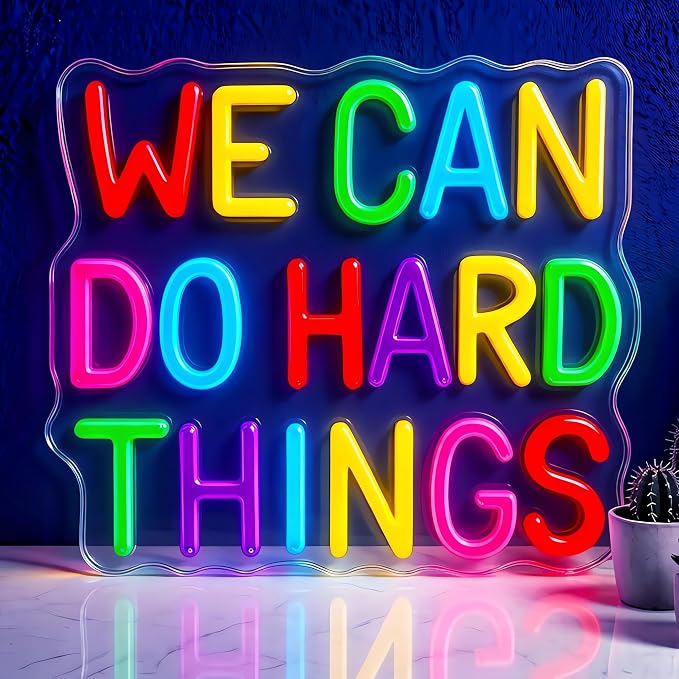 We Can Do Hard Things Neon Sign,Motivational Wall Art for Classroom,Office | Neon Sign for Classroom, Colorful LED Classroom Decor & Kids Room Light | Motivational Wall Art for Office & Learning Space