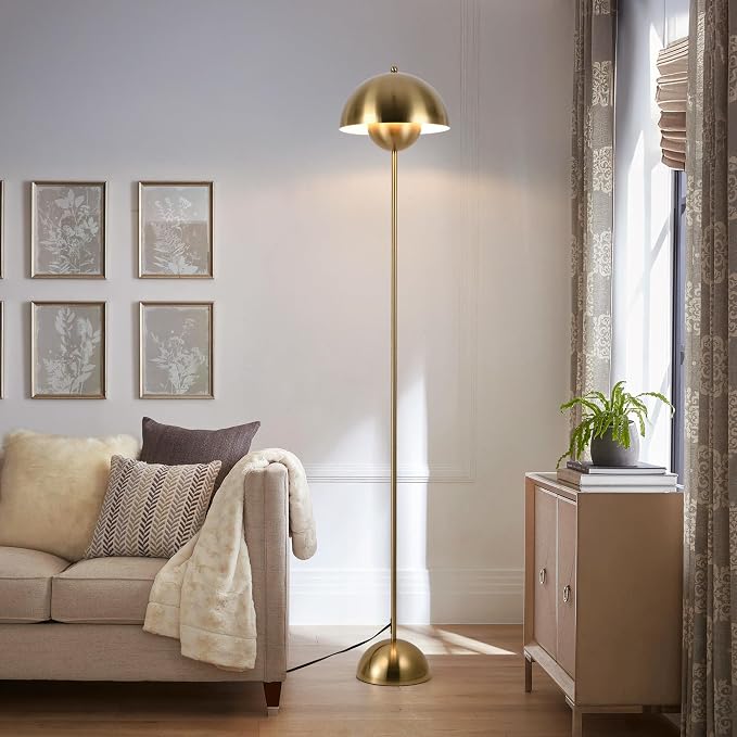 Mid-Century Modern Metal Bud Floor Lamp for Home and Office, Brass Gold | Indirect lighting, fits narrow spaces,fit for bedroom, living room & office, match with modern, industrial, farmhouse decor