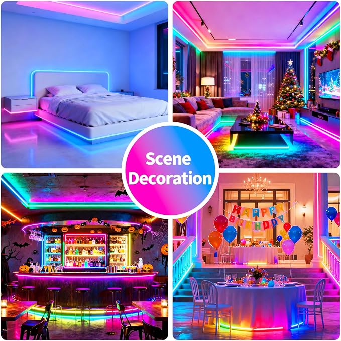 LED Strip Lights,RGB Music Sync Color Changing Led Lights with Smart App Control Remote & Remote Control,LED Lights for Bedroom,Room Essential,Sense of Atmosphere Decorations(65FT-1Roll)