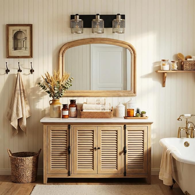 3 Lights Bathroom Light Fixtures Brushed Nickel Vanity Lights 3 Lights Farmhouse Bathroom Vanity Light Vintage Design Wall Sconces Lighting for Mirror Attic Corridor Cellar Wall Lamps
