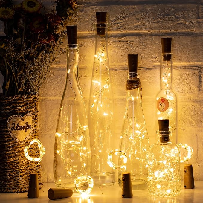 Brightown 20 Pack Wine Bottle Lights with Cork, Warm White | 7ft 20 LED Battery Operated Cork Lights, Waterproof for Liquor Bottles DIY Party Bar Christmas Holiday Wedding Décor