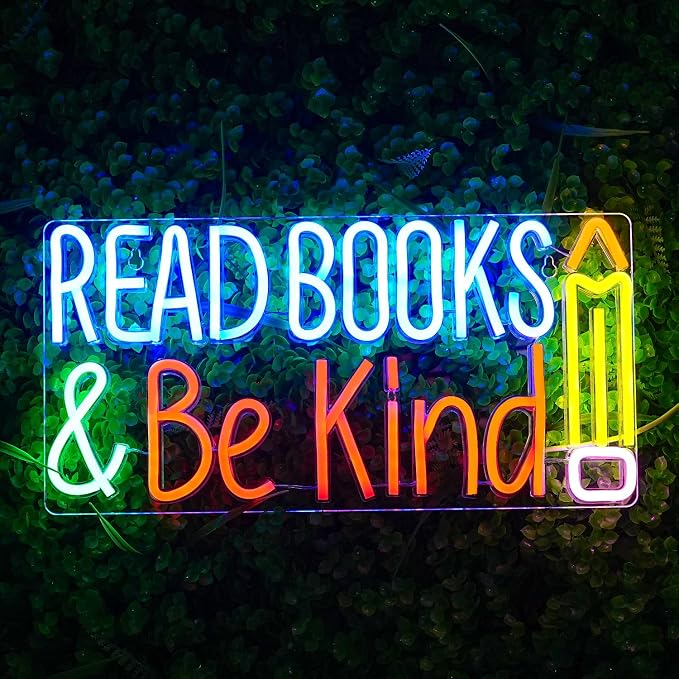 Read Books And Be Kind Neon Sign Pencil Neon Light Student LED Neon Light Colorful Neon Light Up Sign Suitable for Classroom Bookstore Library Museum Study Room (14.1"*7")