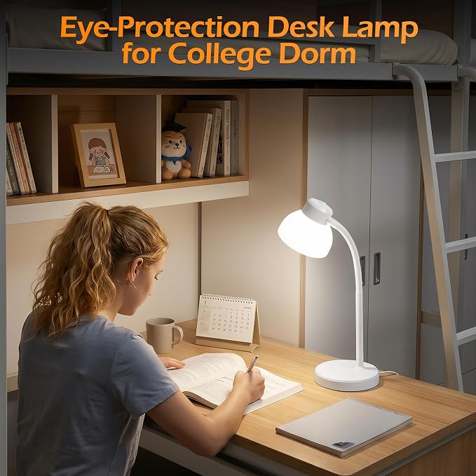 Desk Lamps for Home Office,Small LED Reading Lamp,5000K Eye-Care Desk Light | Desk Lamps for College Dorm, Kids Study Table, Bedroom , Flexible Gooseneck, Compact Small Table Lamp, Space-Saving Design