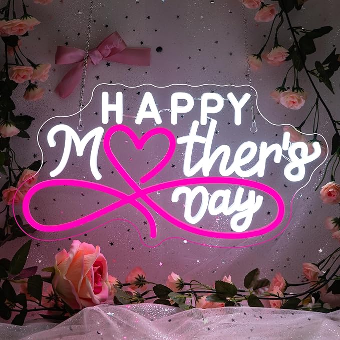 Happy Mother's Day Neon Sign Pink LED Mothers Signs Art Wall Decor in Home Room Bedroom Love Mom Neon LED Light Up Mother's Day for Mom Family in Birthday Party Gifts