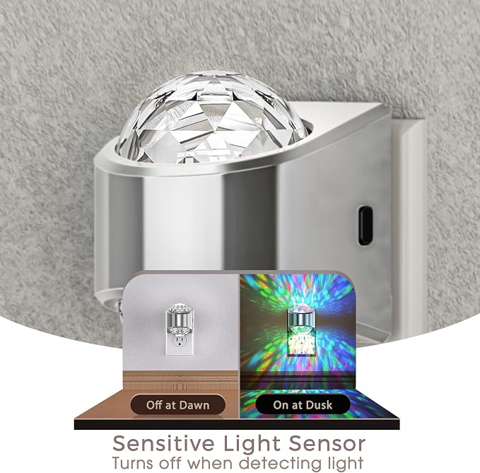 Night Lights Plug into Wall, Night Light Projector 9-Color RGB | Silver Night Light Projector for Kids, Galaxy Nightlight Dusk to Dawn Sensor for Bathroom, Gaming Room Decor Gifts, 2 pack