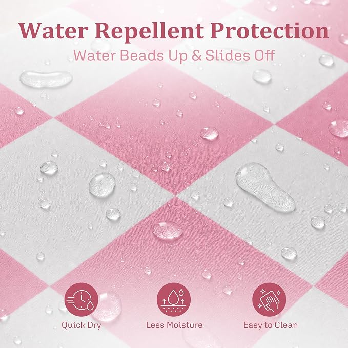 Ohocut Checkered Shower Curtain, Pink Shower Curtains for Bathroom, Cute Retro Checkboard Shower Curtain Vintage Aesthetic, Washable Fabric Bath Curtain 72''x72''