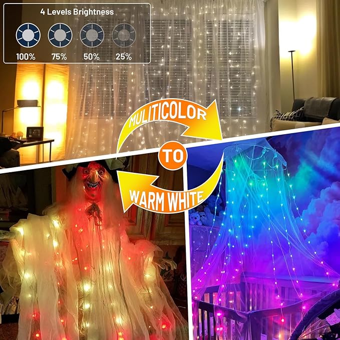 400 LED Smart Curtain Lights, Colorful Wall Backdrop Lights, Dynamic DIY Curtain Fairy Lights with APP & Remote Control for Bedroom Indoor Outdoor Christmas Halloween Party Decor (6.5 × 6.5 Ft )