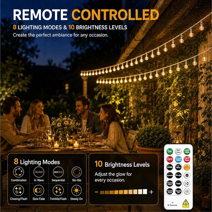 Crystal Globe String Lights 2500mAh Rechargeable Battery Operated | 16FT 50LED Outdoor Waterproof with Remote, Timer & 8 Modes, Fairy Lights for Yard Garden Patio Wedding Christmas (Warm White)