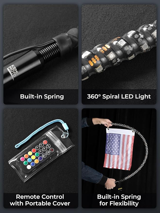 KEMIMOTO 2pc 3ft Bluetooth Whip Lights for Side by Side, Turning Signal Function Compatible with Polaris RZR Can-Am Maverick X3, LED Whip Lights for UTV ATV Buggy Boat Offroad RGB