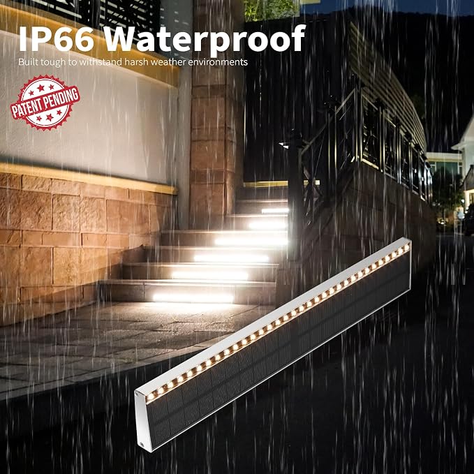 Solar Step Lights Outside, 33 Focused LEDs, Stair Light, 8PK | Downward Lighting, High Brightness, Modular, Waterproof Aluminum, Risers, Deck, Curbsides, Planter Edges, Warm White, 3000K