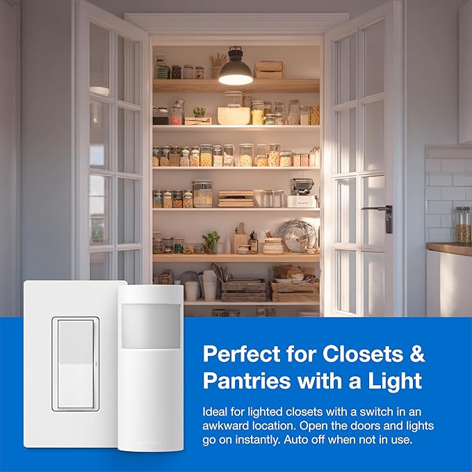 Lutron Wireless Motion Sensor Light Switch and Claro Light Switch for Closets, Pantries, Basements, for Any Bulbs, Occupancy Vacancy Sensor, Single-Pole/ 3 Way, White