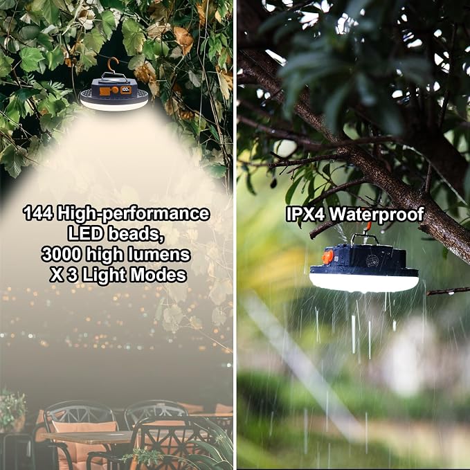 10000mAh 4000LM Camping Light 4 Light Modes Portable LED Camping Lantern Rechargeable Light 30W with Digital Power Display and Magnet , IPX5 Waterproof Tent Lights Power Failure Emergency Light