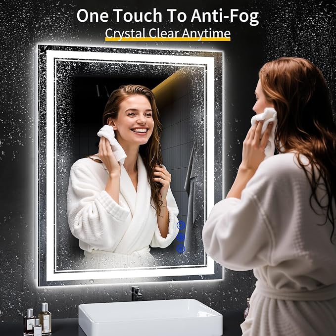40"x32" LED Bathroom Mirror with Lights,Anti-Fog,3 Color Modes
