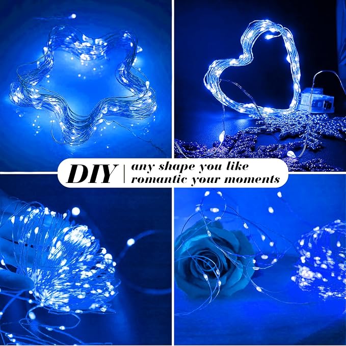 ZGWJ 24 Pack Blue Fairy Lights, Mini String Lights | Battery Operated 7 FT 20 LED Waterproof 3 Modes for DIY, Parties, Wedding, Halloween, Christmas Decoration