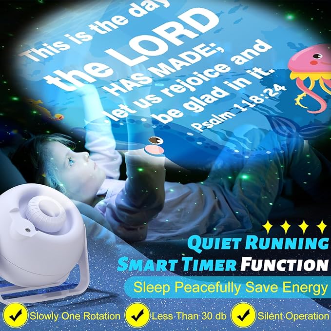 Ocean Bible Verses Projector Galaxy Projector Includes 12 Interchangeable Christian Discs Night Light Set Project Religious on Walls or Ceilings for Christian Ocean Gifts