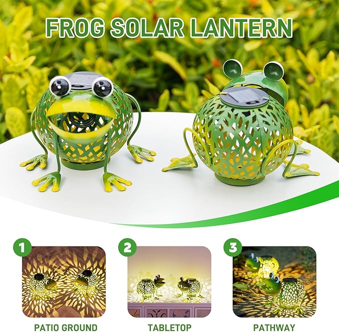 Solar Lanterns Outdoor Waterproof, 2 Pack Frog Solar Lights with Auto On/Off for Garden Yard Pathway Table Decor,2025 Gardening Lovers Mom Gifts