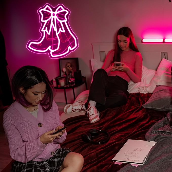 Neon Sign - HSJNJKFU Bow Boots Neon Signs for Wall Decor Beer Bar Signs for Room Decor Pink Led Lights Sign for Home Indoor Decor Birthday Party USB Powered