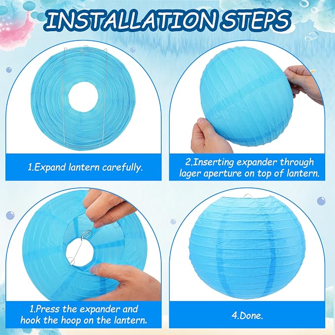 Qenk 12 Pcs Blue Paper Lanterns, 10" Paper Lanterns Party Decorations | Paper Lanterns Party Decorations for Classroom Party Wedding Birthday Valentine's Day