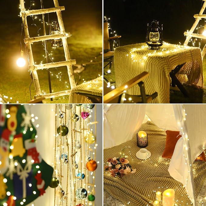 Battery Operated Fairy Lights with Remote - 200 LED Christmas Twinkle Lights with Timer, 16Ft Green Wire, Waterproof String Light for Bedroom, Garland, Outdoor Tree, Wreath - Battery Power